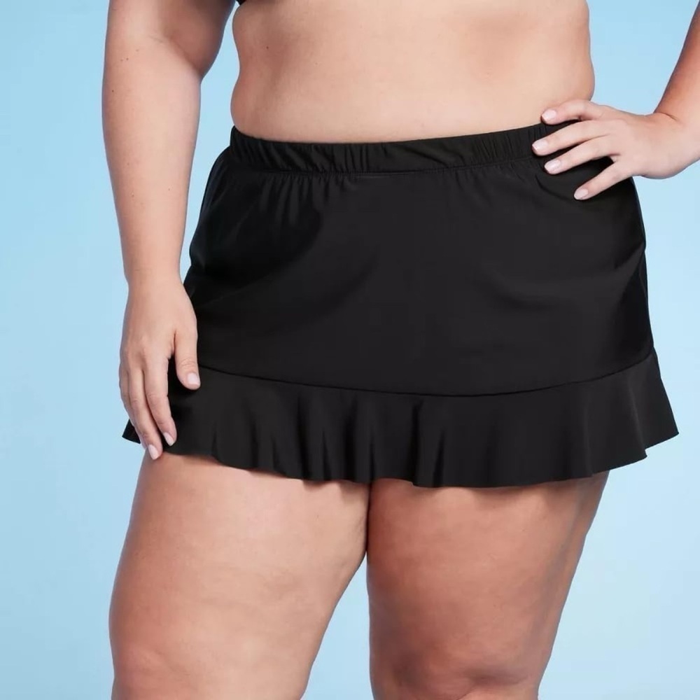 Aqua Green Black Ruffle Swim Skirt